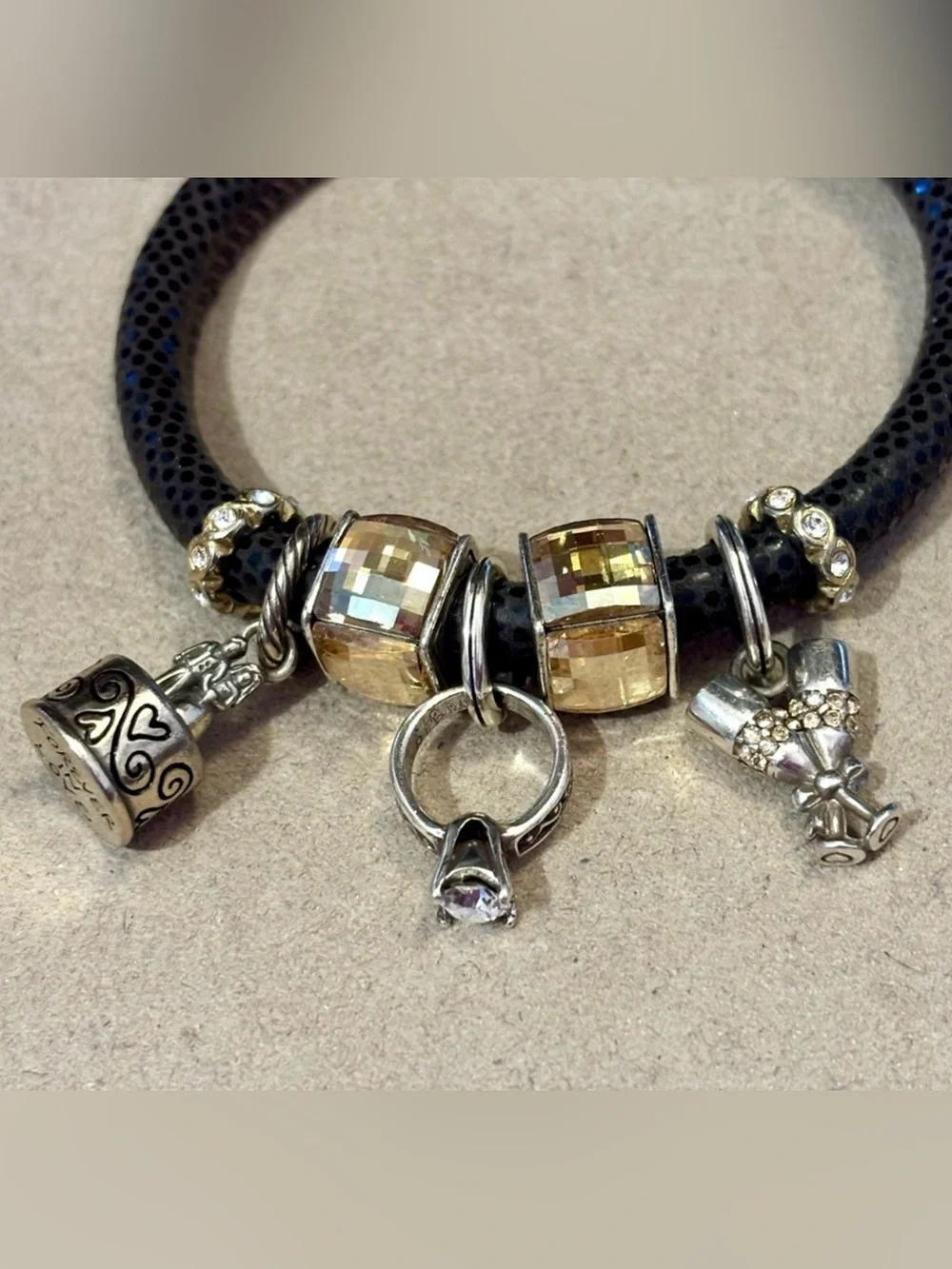 Two Brighton Ice Cube Beads in Gold-Silver Pale gold crystal with Silver edges